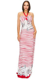 Red Strides & Floral Print Off Shoulder Halter Neck Maxi Dress