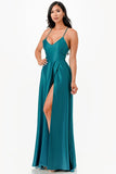 Open Side Back Spaghetti Zig Zag Tie Satin Gown- 10 Colors