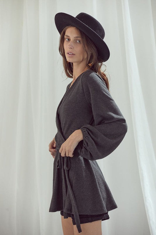 PLUS SIZE LONG BUBBLE SLEEVE WRAP TUNIC