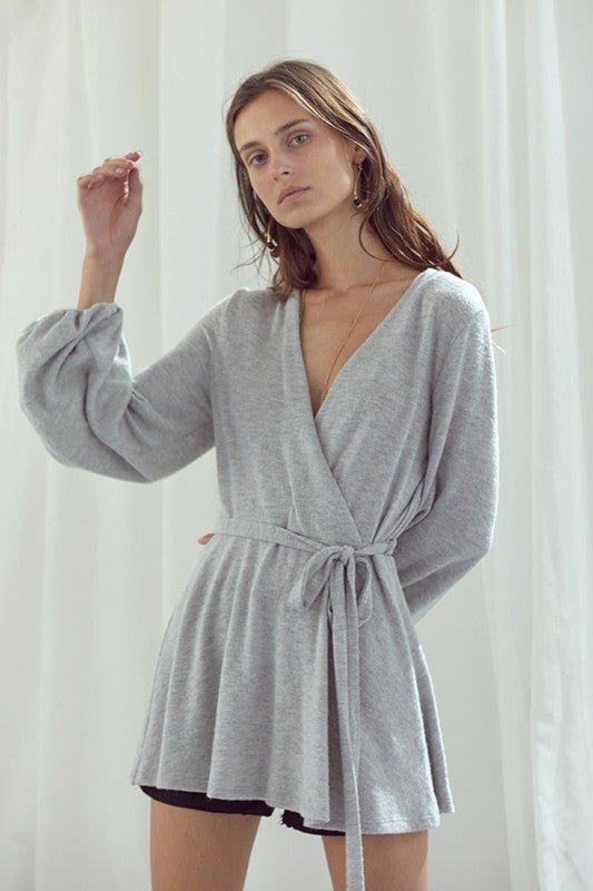 PLUS SIZE LONG BUBBLE SLEEVE WRAP TUNIC