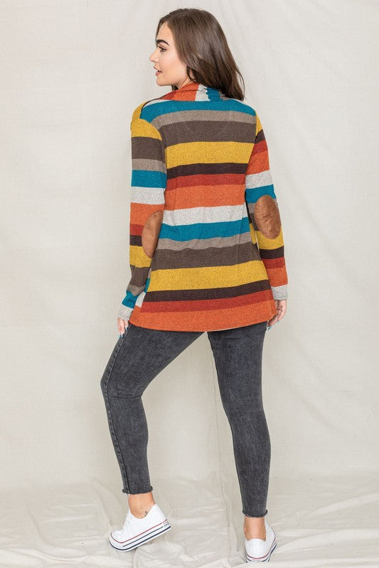 Stripe Elbow Patch Cardigan- 2 Colors