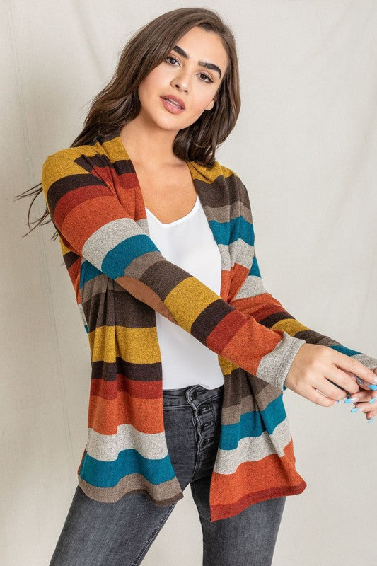 Stripe Elbow Patch Cardigan- 2 Colors