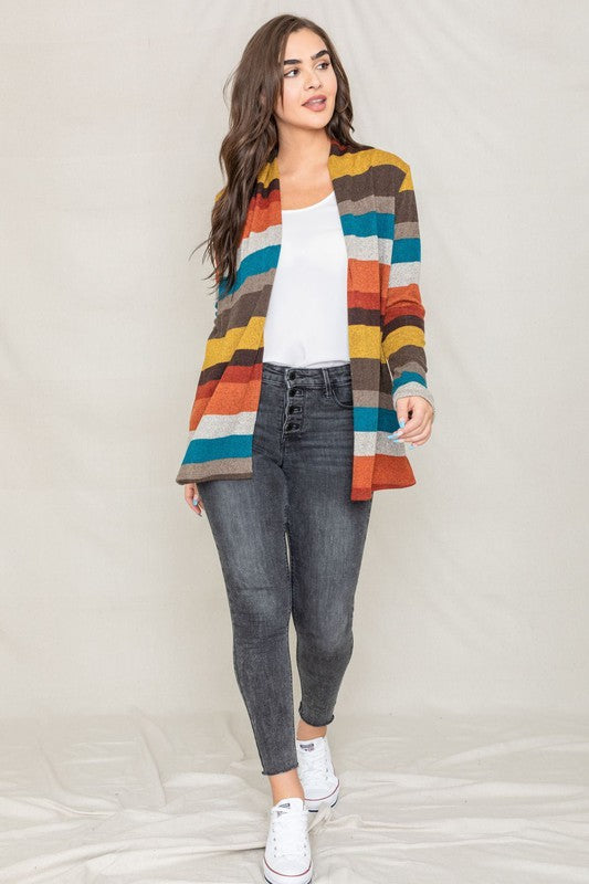 Stripe Elbow Patch Cardigan- 2 Colors