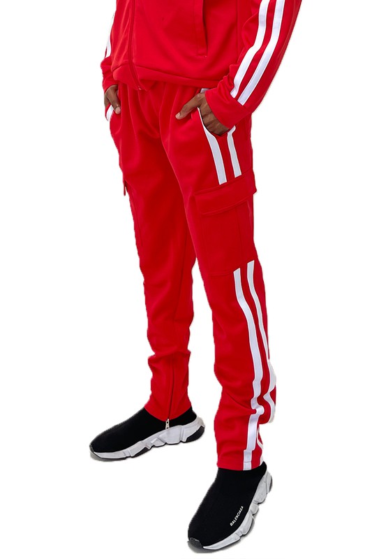 Men's Two Stripe Cargo Pouch Track Pants- 8 Colors