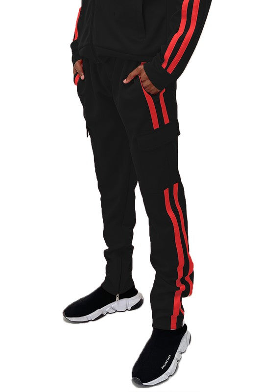 Men's Two Stripe Cargo Pouch Track Pants- 8 Colors
