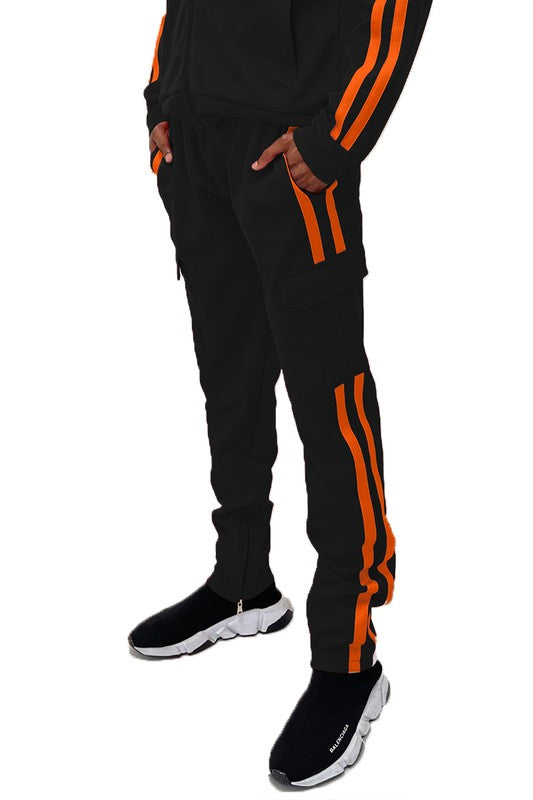Men's Two Stripe Cargo Pouch Track Pants- 8 Colors