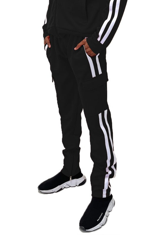 Men's Two Stripe Cargo Pouch Track Pants- 8 Colors