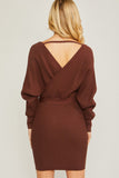 Off Shoulder Wrap Belted Ribbed Knit Dress-4 Colors