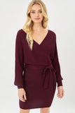 Off Shoulder Wrap Belted Ribbed Knit Dress-4 Colors