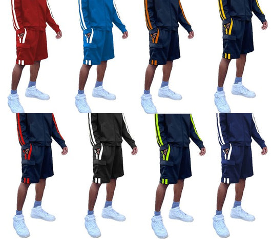 Men's Two Stripe Cargo Pouch Shorts- 8 Colors