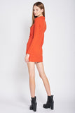 RUST RUCHED LONG SLEEVE DRESS