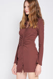 RUST RUCHED LONG SLEEVE DRESS