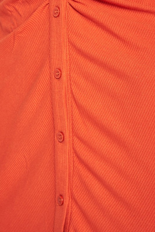 RUST RUCHED LONG SLEEVE DRESS