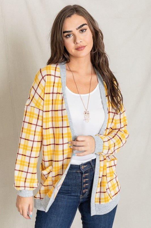 Knit Plaid Slouch Cardigan-2 Colors