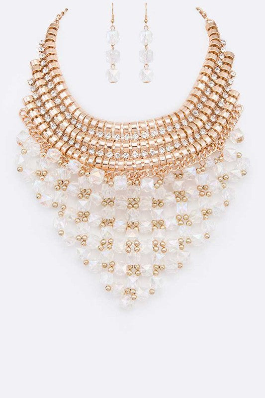 Statement Glass Bib Necklace Set-2 Colors
