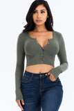 Ribbed Long Sleeve Snap Button Down Crop Top- 7 Colors