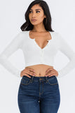 Ribbed Long Sleeve Snap Button Down Crop Top- 7 Colors