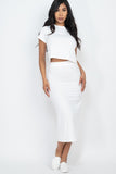 Ribbed Solid Top & Midi Skirt Set-8 Colors