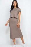 Ribbed Solid Top & Midi Skirt Set-8 Colors