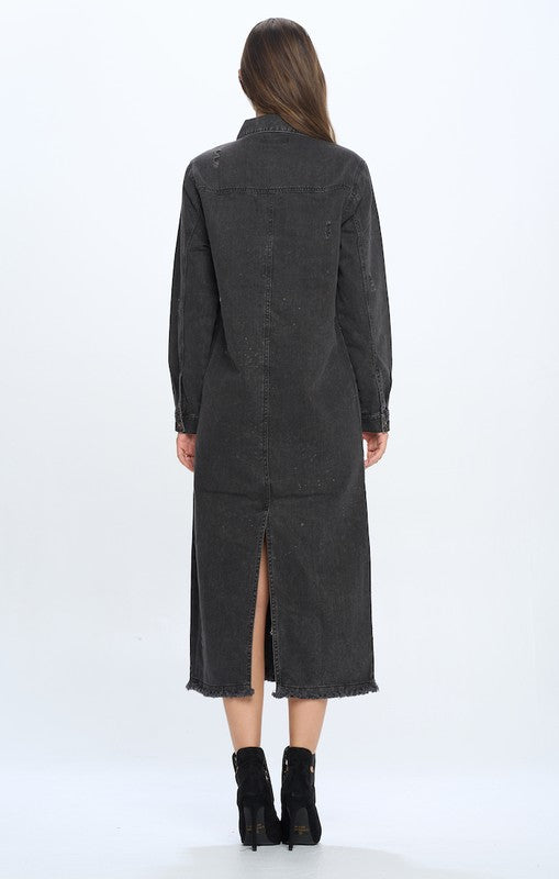 DENIM LONG JACKETS DISTRESSED WASHED- 4 Shades