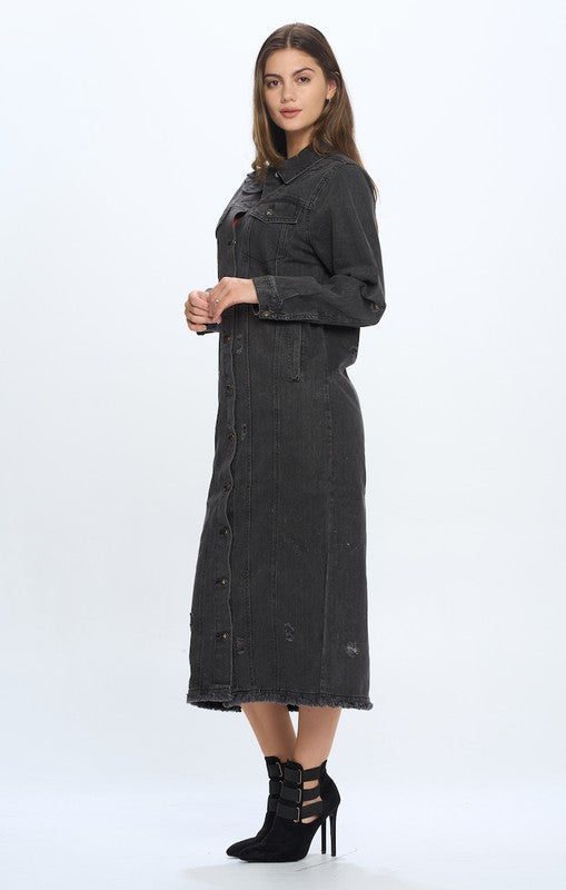 DENIM LONG JACKETS DISTRESSED WASHED- 4 Shades