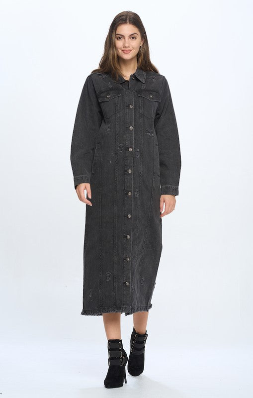 DENIM LONG JACKETS DISTRESSED WASHED- 4 Shades