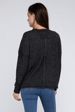 Ribbed Brushed Melange Hacci Sweater with a Pocket-5 Colors