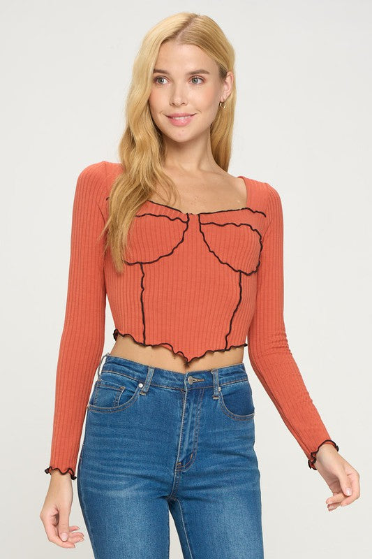 Women's Knit Bustier Style Long Sleeve Top (2 Colors)