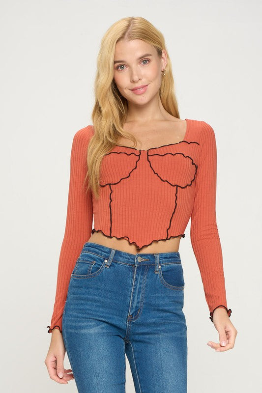 Women's Knit Bustier Style Long Sleeve Top (2 Colors)