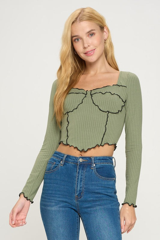 Women's Knit Bustier Style Long Sleeve Top (2 Colors)