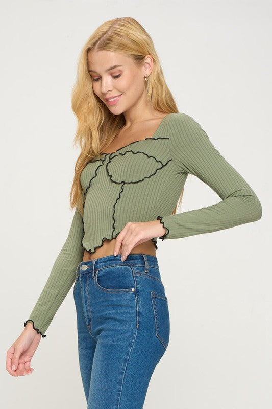 Women's Knit Bustier Style Long Sleeve Top (2 Colors)