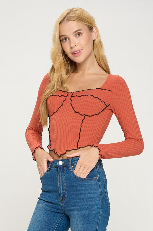 Women's Knit Bustier Style Long Sleeve Top (2 Colors)