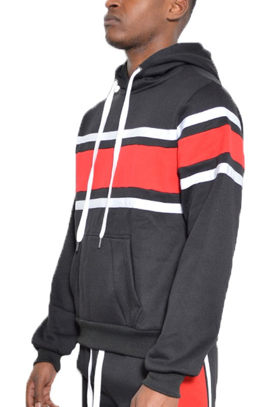 MEN'S SOLID WITH THREE STRIPE PULLOVER HOODIE- 4 COLORS