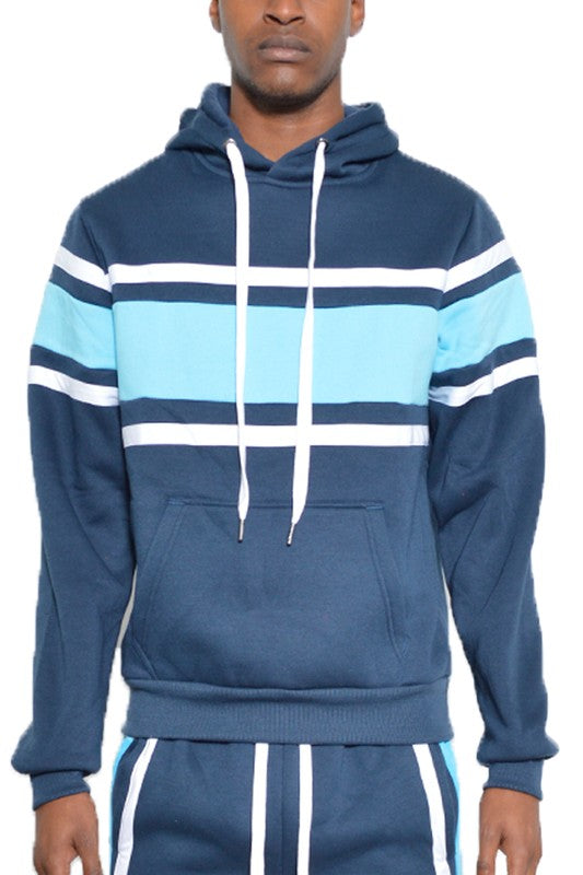 MEN'S SOLID WITH THREE STRIPE PULLOVER HOODIE- 4 COLORS