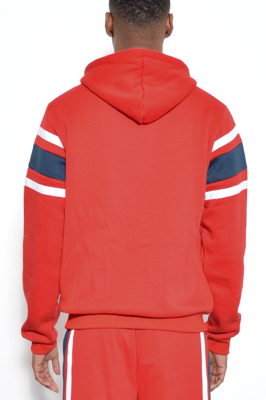 MEN'S SOLID WITH THREE STRIPE PULLOVER HOODIE- 4 COLORS