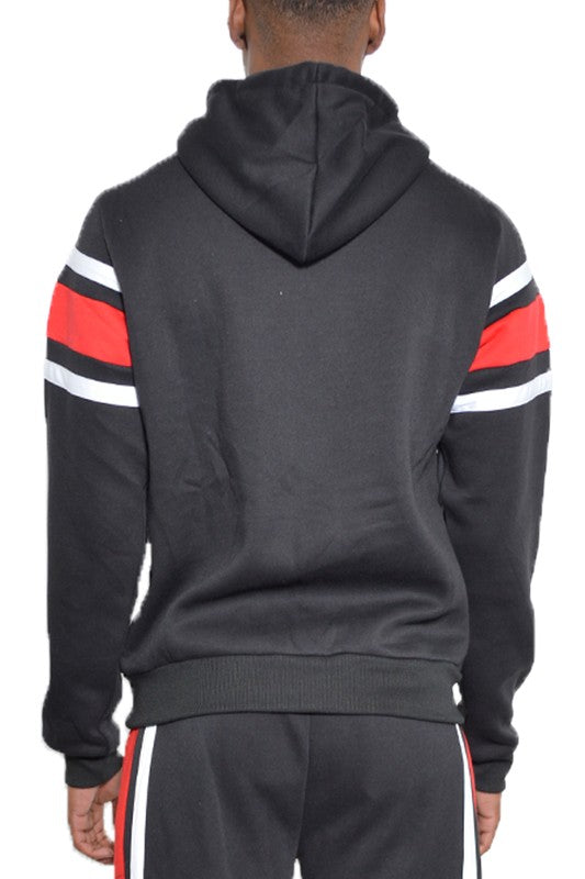MEN'S SOLID WITH THREE STRIPE PULLOVER HOODIE- 4 COLORS