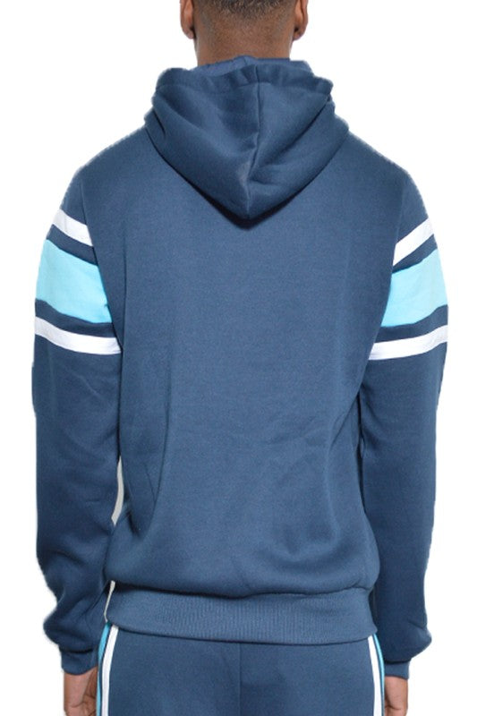 MEN'S SOLID WITH THREE STRIPE PULLOVER HOODIE- 4 COLORS