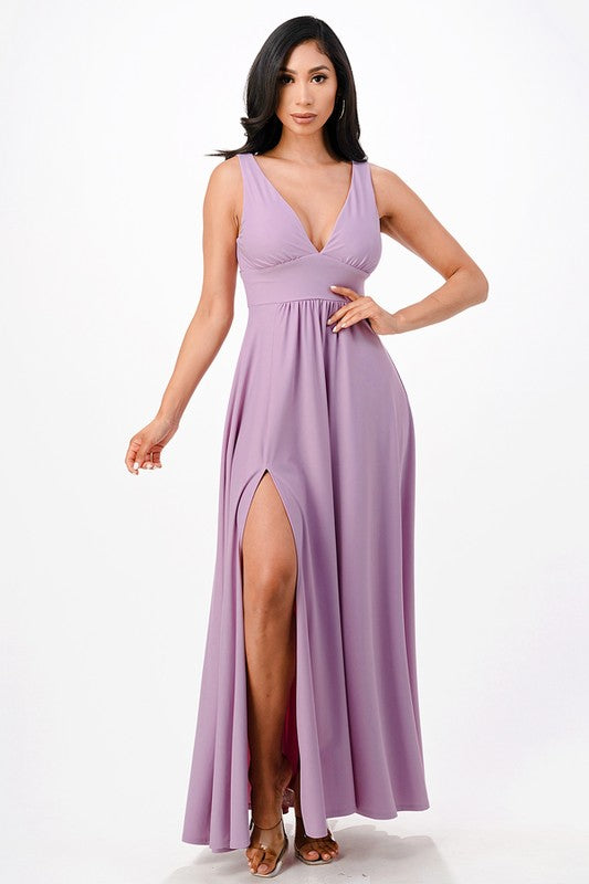 Dull Tricot Deep V-Neck A-line Dress- 8 Colors