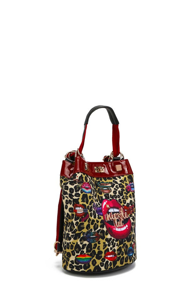 Nicole Lee "Wild Lips" Multifunctional Bucket Backpack