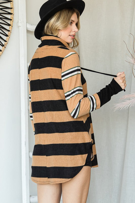 MULTI COLORED SRTIPE COWL NECK TUNIC-2 COLORS