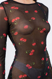 Cherry Printed Mesh Mini Lingerie Dress