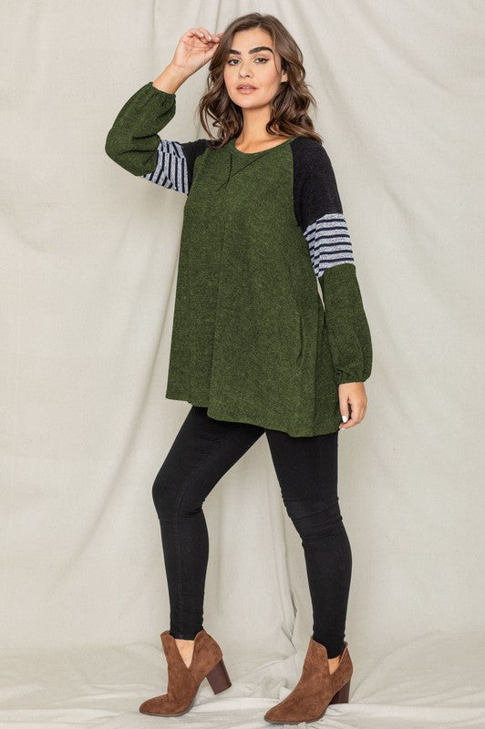 Color Block Sleeve A Line Tunic-4 Colors