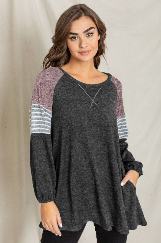 Color Block Sleeve A Line Tunic-4 Colors