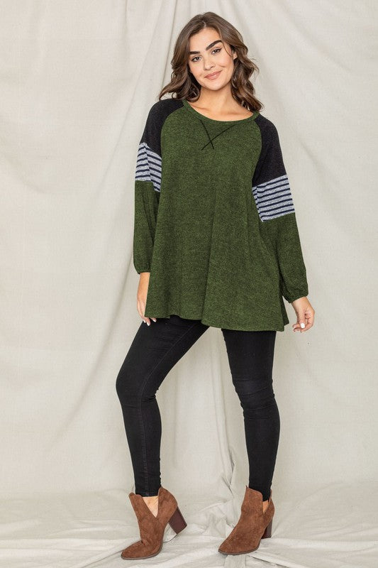 Color Block Sleeve A Line Tunic-4 Colors