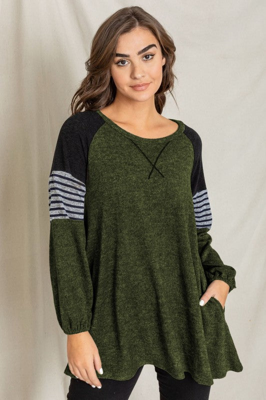 Color Block Sleeve A Line Tunic-4 Colors