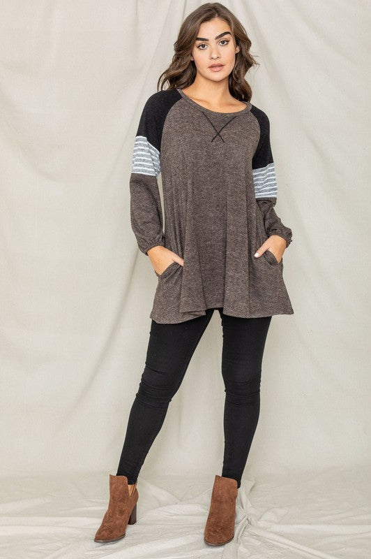 Color Block Sleeve A Line Tunic-4 Colors