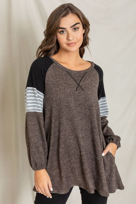 Color Block Sleeve A Line Tunic-4 Colors
