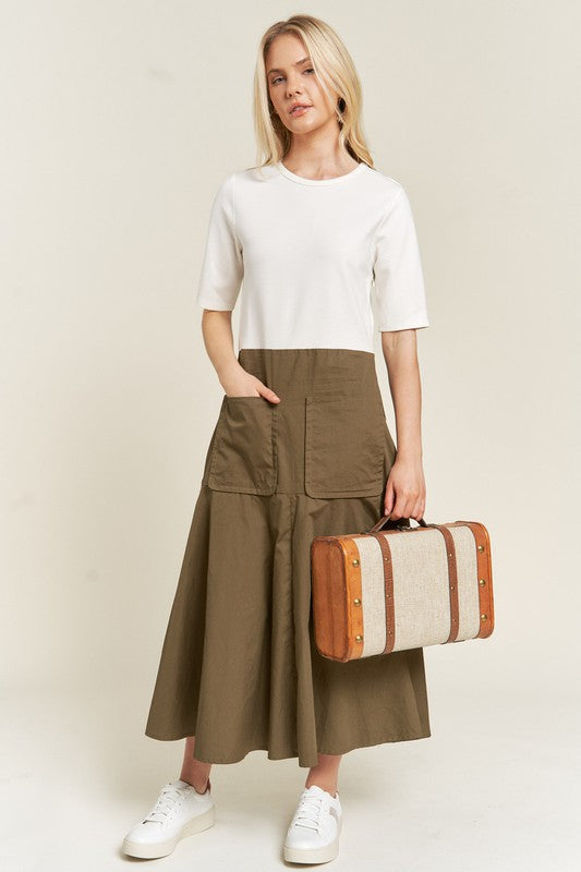 KNIT MIX DRESS- 2 COLORS