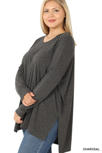 Plus Size Dolman Long Sleeve Round Neck Top-6 Colors