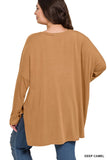 Plus Size Dolman Long Sleeve Round Neck Top-6 Colors